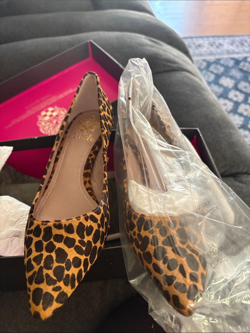 Vince Camuto Leopard-Print Pointed-Toe heels in Tan and Black